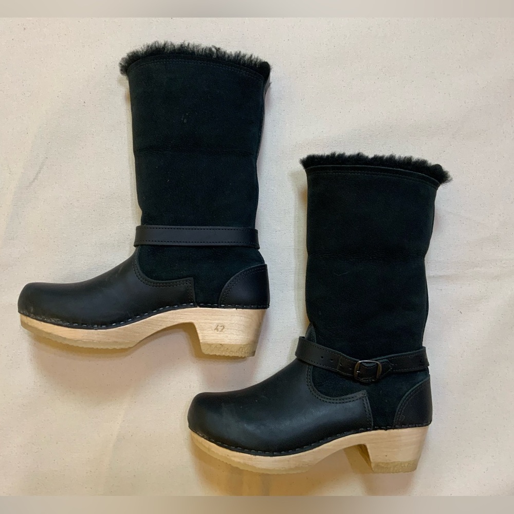 No. 6 Black Tall Shearling Clog Boots 42